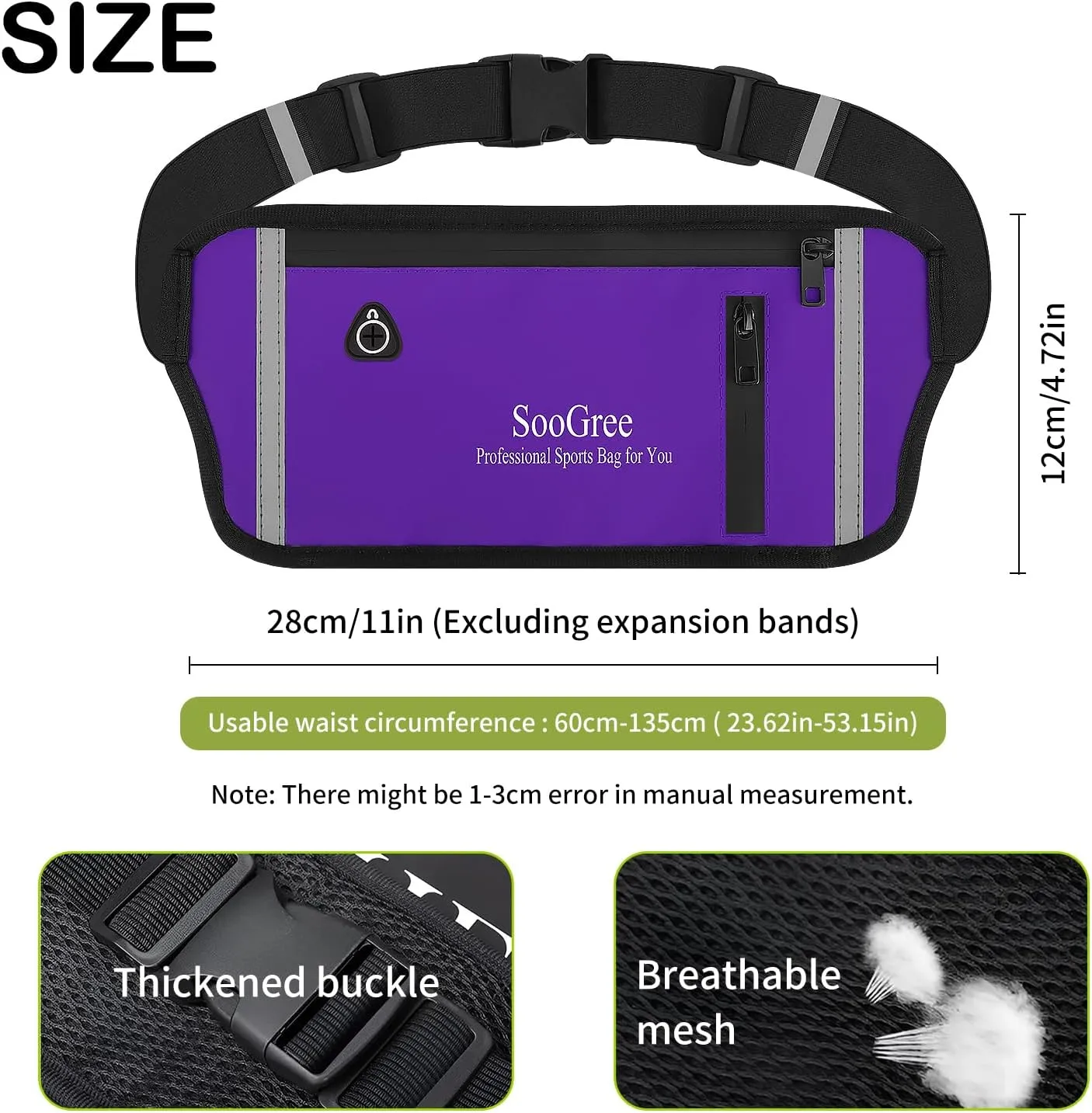 Fanny Packs for Women Men Slim Running Belt Waist Pack Runners Bag Waterproof Money Belt Phone Holder for Sports Hiking Traveling Walking Reflective Strip Adjustable Strap