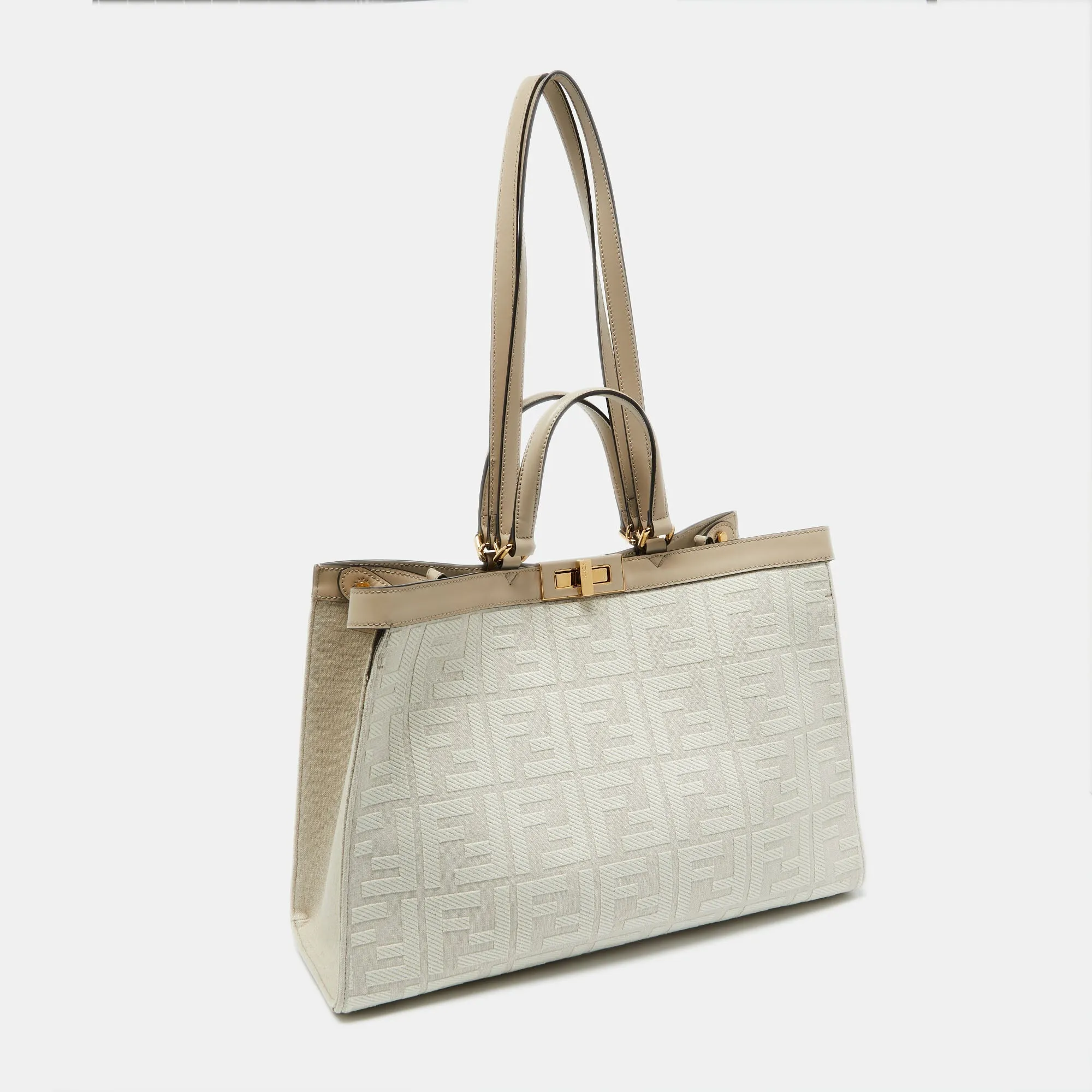 Fendi Beige Zucca Canvas And Leather Medium Ff Peekaboo X Tote..