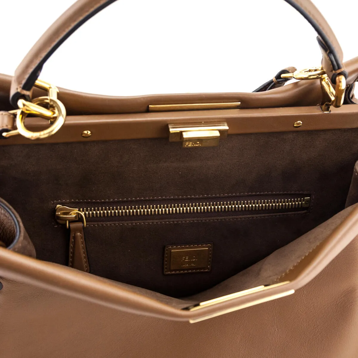Fendi Brown Whipstitched Leather Large Peekaboo