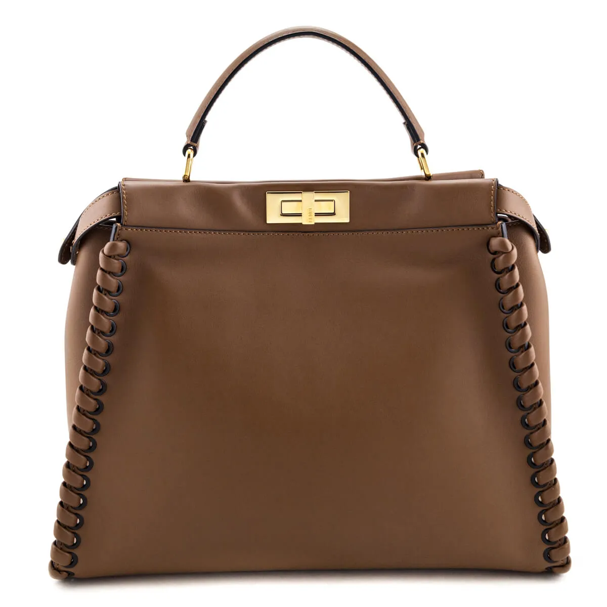 Fendi Brown Whipstitched Leather Large Peekaboo