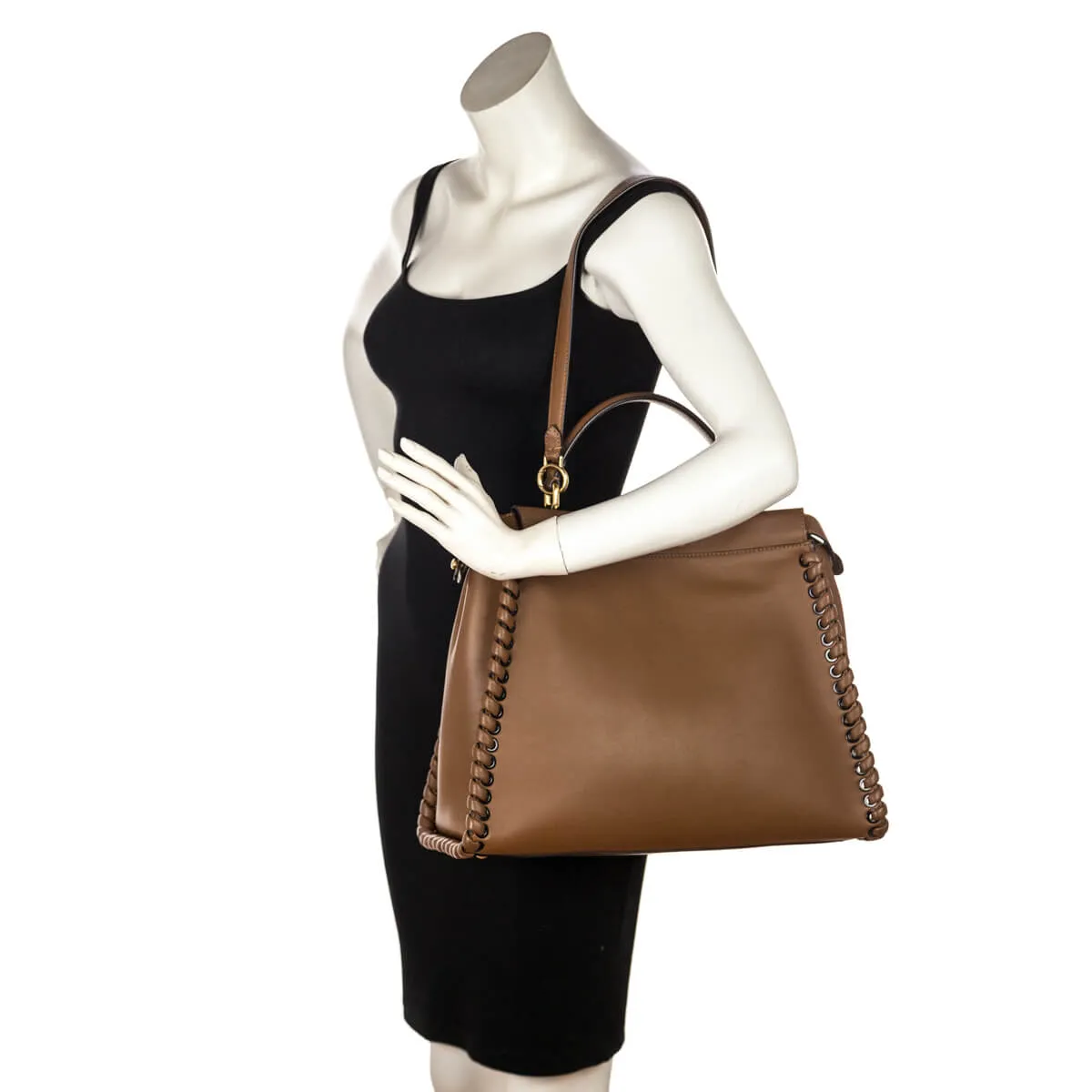 Fendi Brown Whipstitched Leather Large Peekaboo