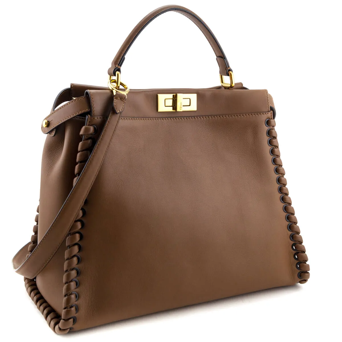 Fendi Brown Whipstitched Leather Large Peekaboo