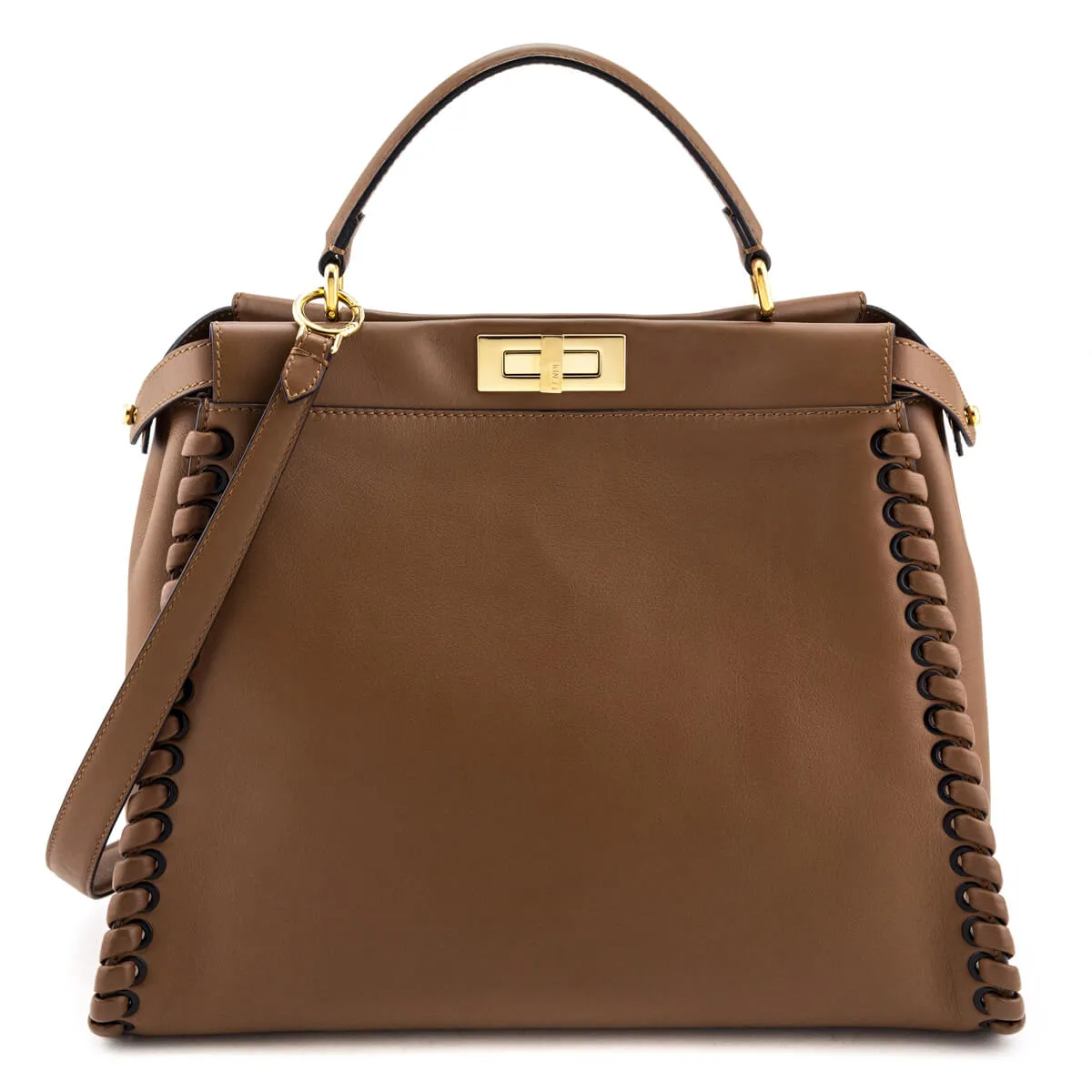 Fendi Brown Whipstitched Leather Large Peekaboo