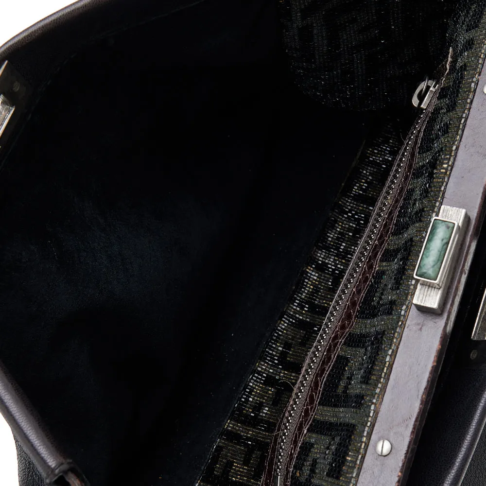 Fendi /dark Leather Large Peekaboo Top Handle Bag