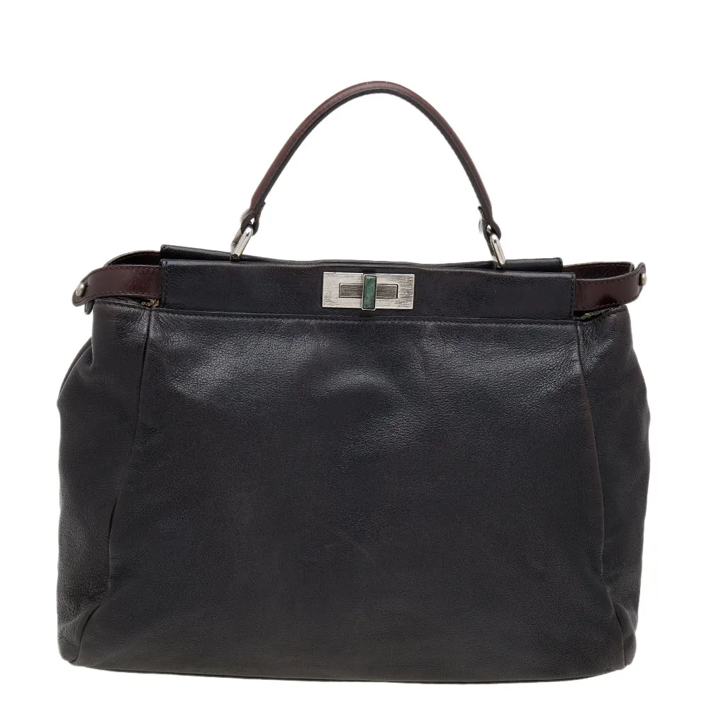 Fendi /dark Leather Large Peekaboo Top Handle Bag
