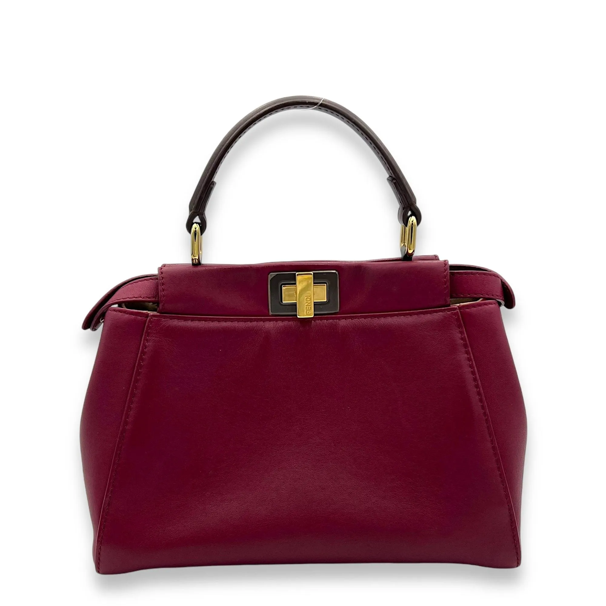 Fendi Peekaboo Mini Red Top Handle Bag in Calfskin, Gold hardware C2411-002220CH