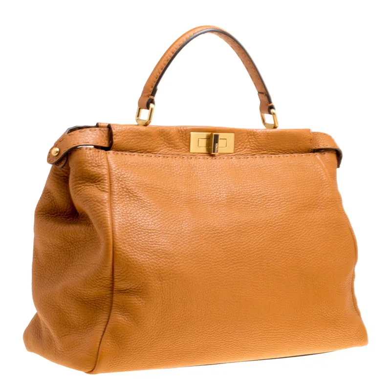 Fendi Selleria Leather Large Peekaboo Top Handle Bag