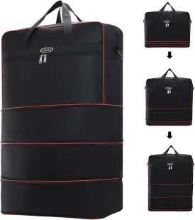 Foldable Duffel Bag,Large Expandable Travel Duffle Bag Waterproof Collapsible Luggage Carry on Duffel Bag with Handle-Black