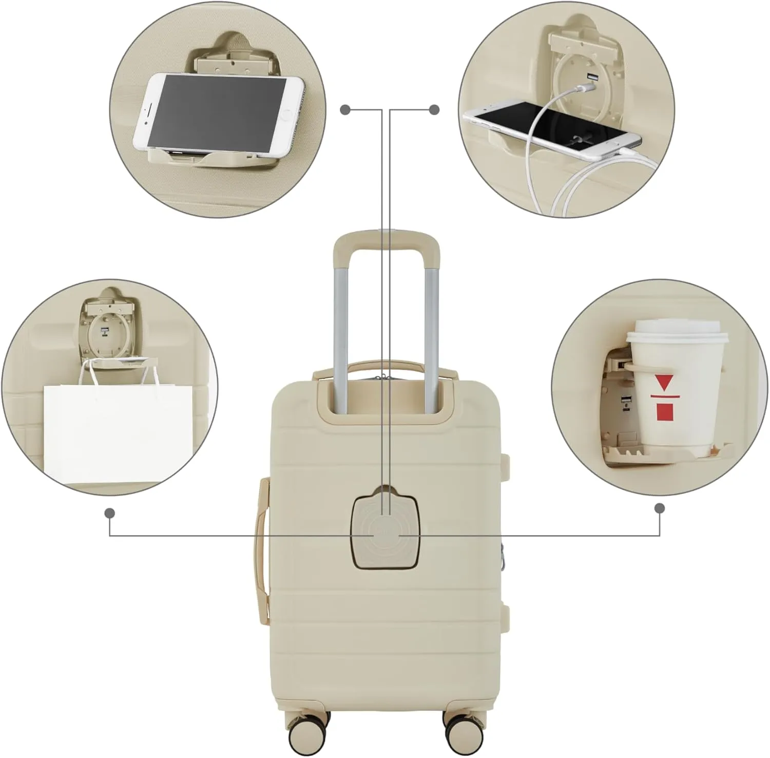 French Connection St. Martin Carry-On Luggage with Cup Holder/USB Ports, Whitecap Gray