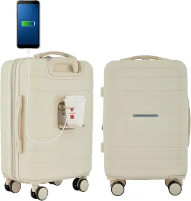 French Connection St. Martin Carry-On Luggage with Cup Holder/USB Ports, Whitecap Gray