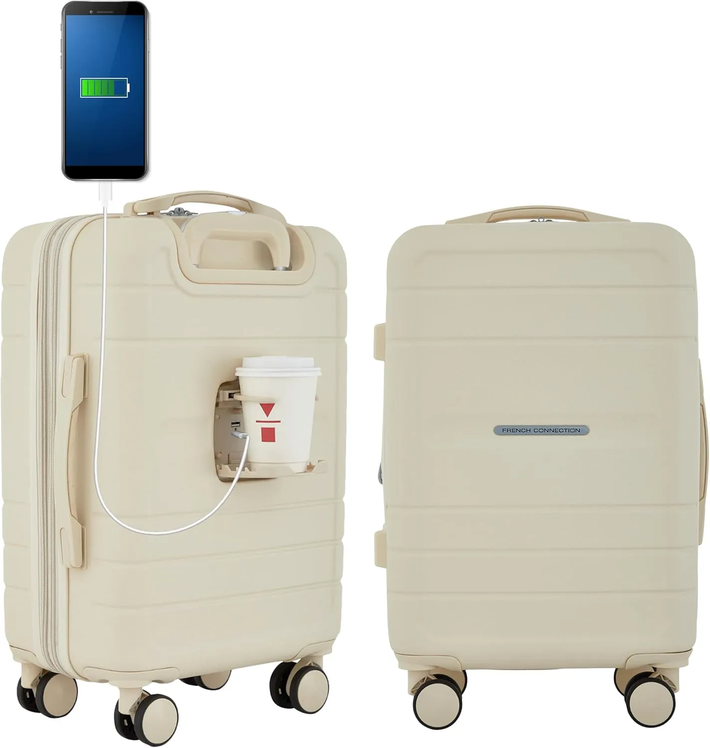 French Connection St. Martin Carry-On Luggage with Cup Holder/USB Ports, Whitecap Gray
