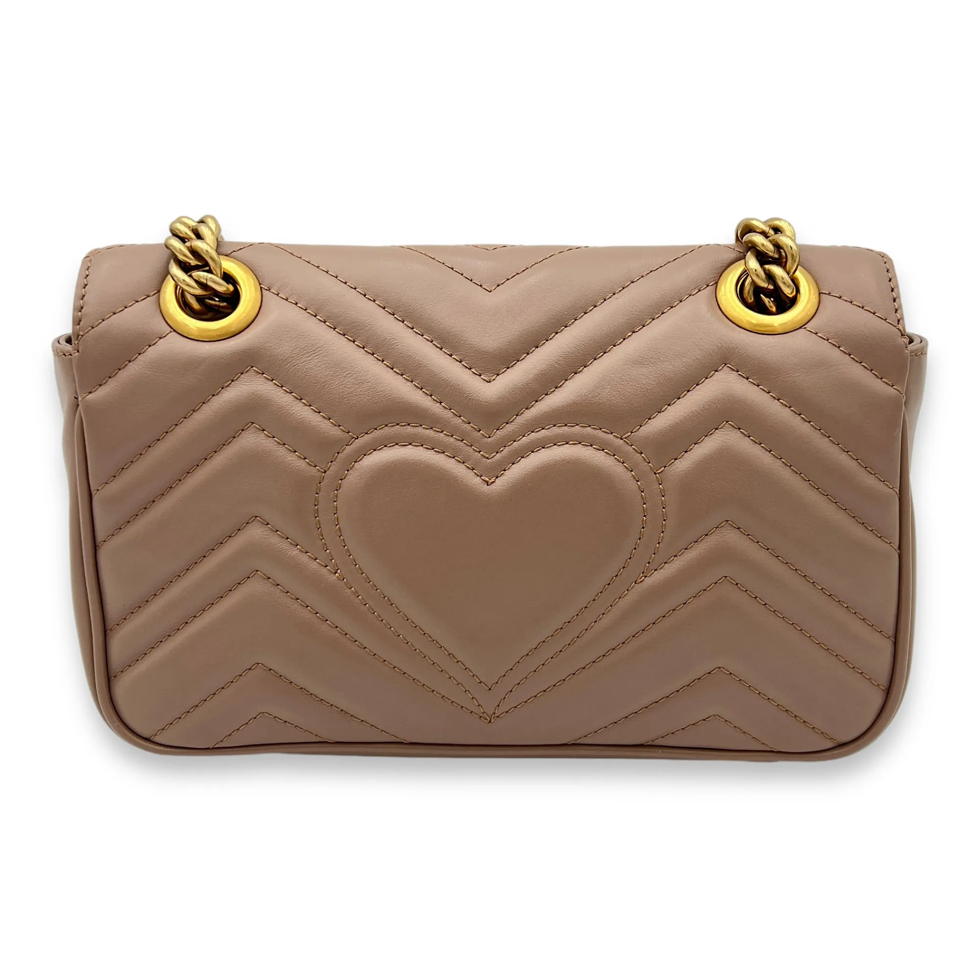 GG Marmont Mini Beige Crossbody Bag in Calfskin, Gold hardware