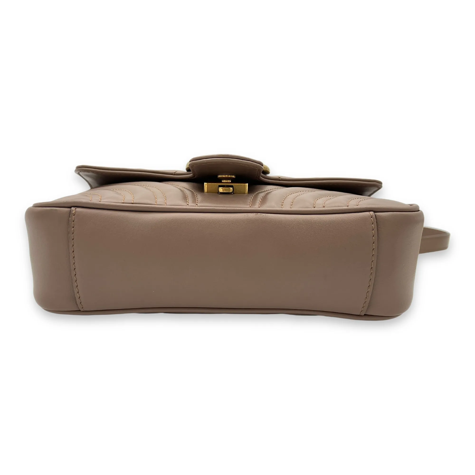 GG Marmont Mini Beige Crossbody Bag in Calfskin, Gold hardware