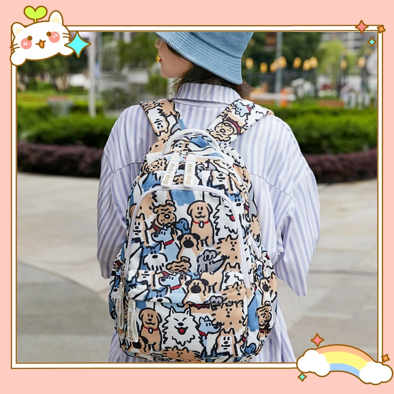 Girl Backpack Dog Print Backpack for Girls Boys Elementary Students Book Bag School Bags for Students