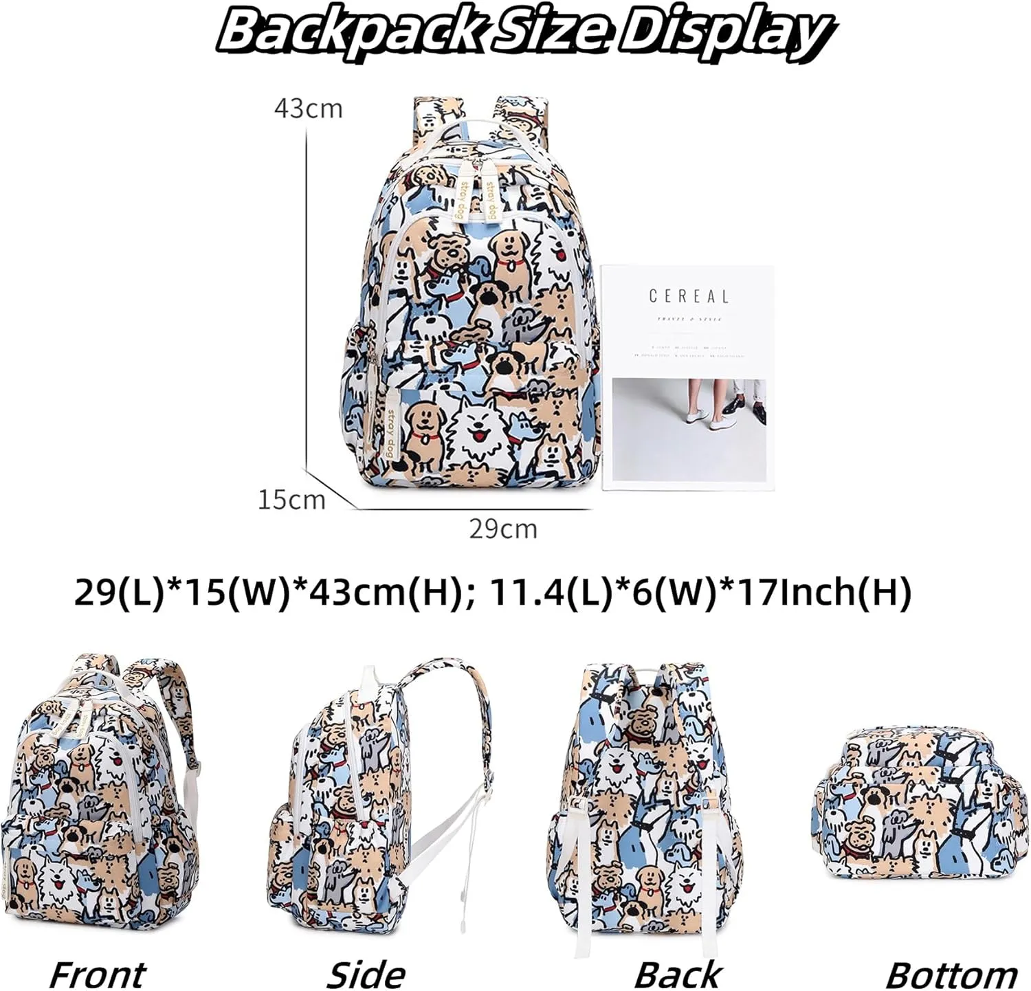 Girl Backpack Dog Print Backpack for Girls Boys Elementary Students Book Bag School Bags for Students