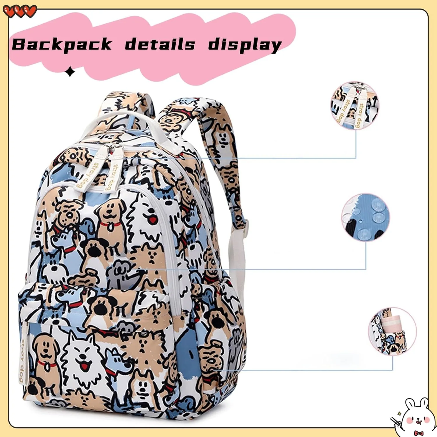 Girl Backpack Dog Print Backpack for Girls Boys Elementary Students Book Bag School Bags for Students