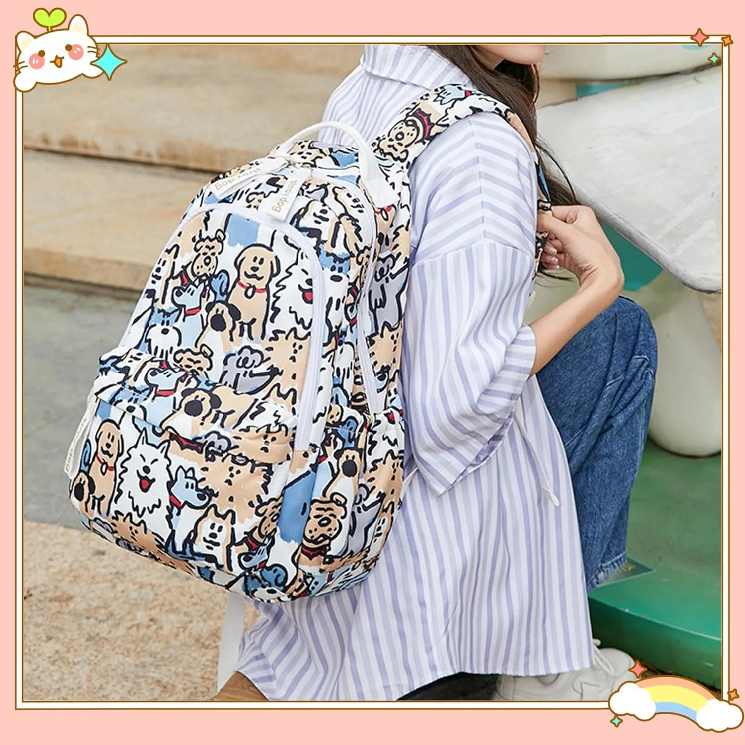 Girl Backpack Dog Print Backpack for Girls Boys Elementary Students Book Bag School Bags for Students