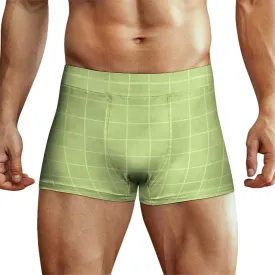 Green Brown Hand Drawn Grid Print Mens Underwear, Soft Boxers for Men, Moisture-Wicking Breathable Boxer Briefs