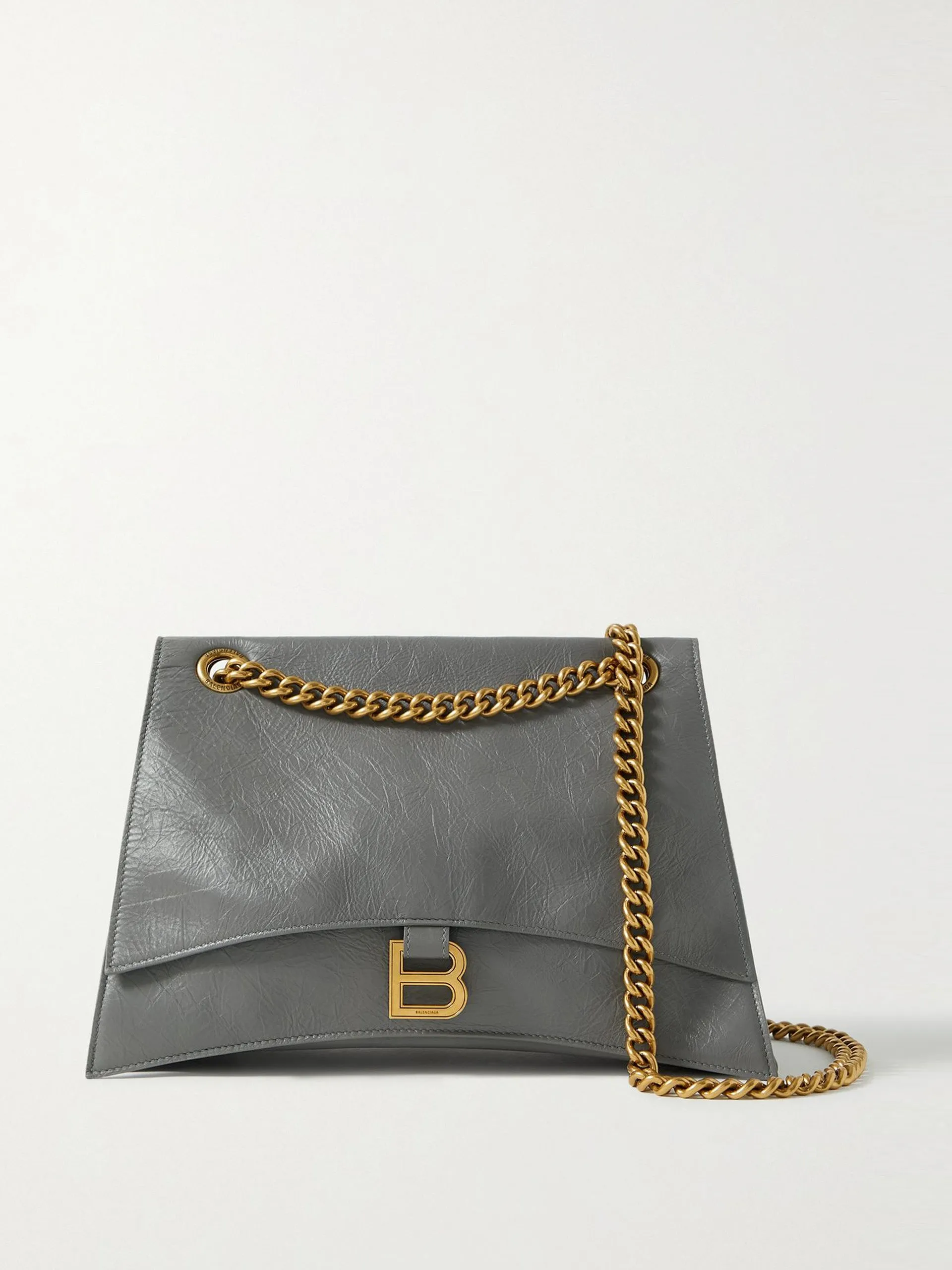 Grey crinkled-leather shoulder bag