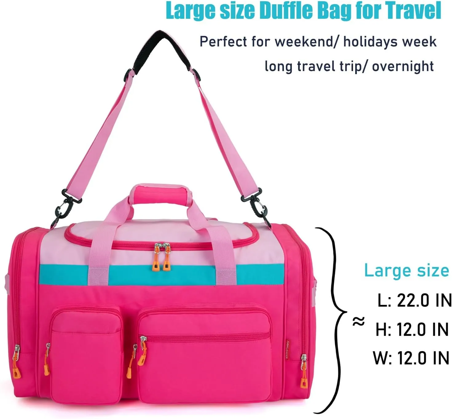 HawLander Large Kids Duffle Bag for Travel, Overnight, or Weekender, 20" inch (Pink Rose)