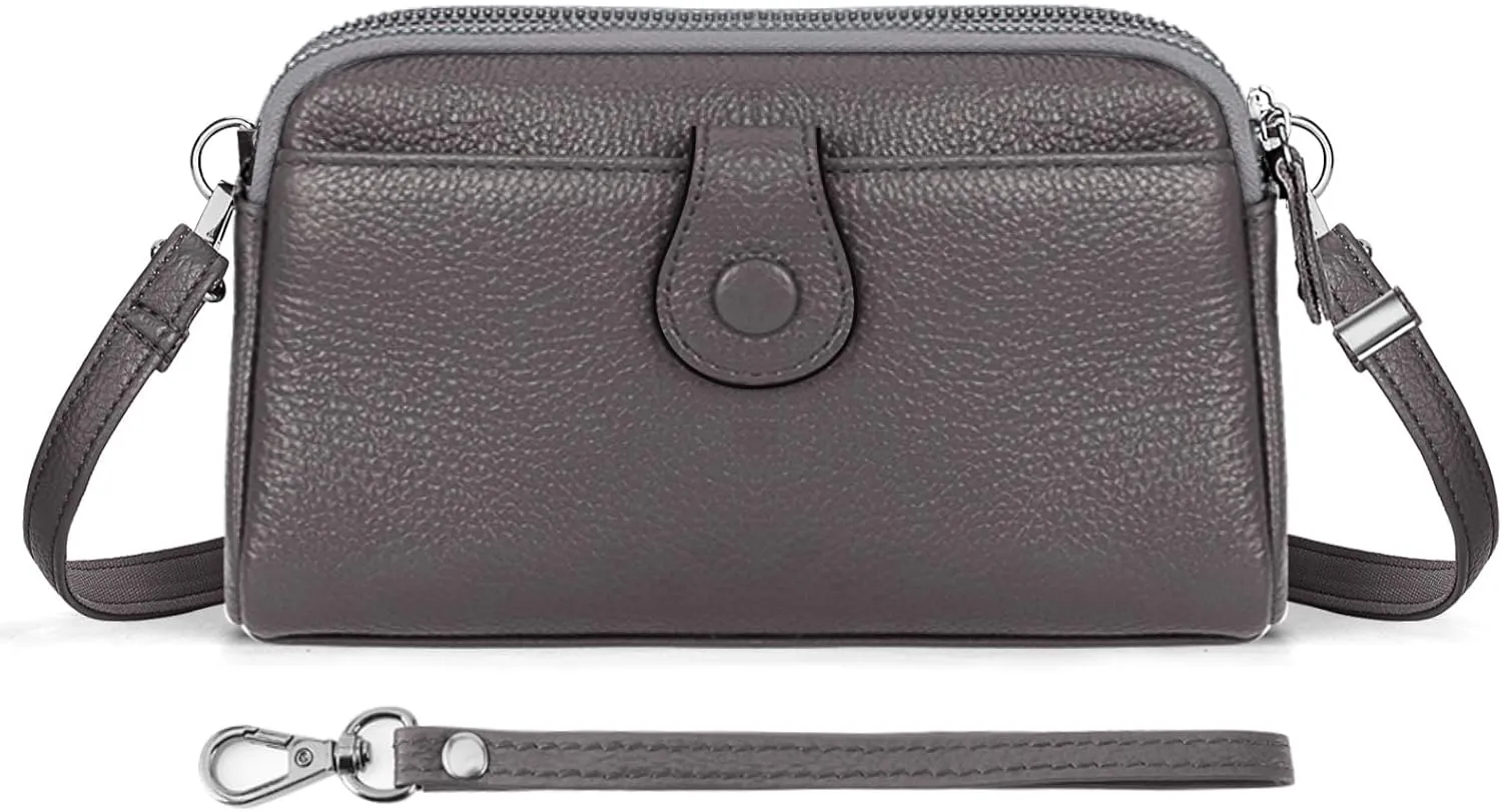 HUA ANGEL Women Small Crossbody Bag Leather Cellphone Purse Clutch Wallet Bag with Wristlet Straps Mini Over Shoulder Handbag