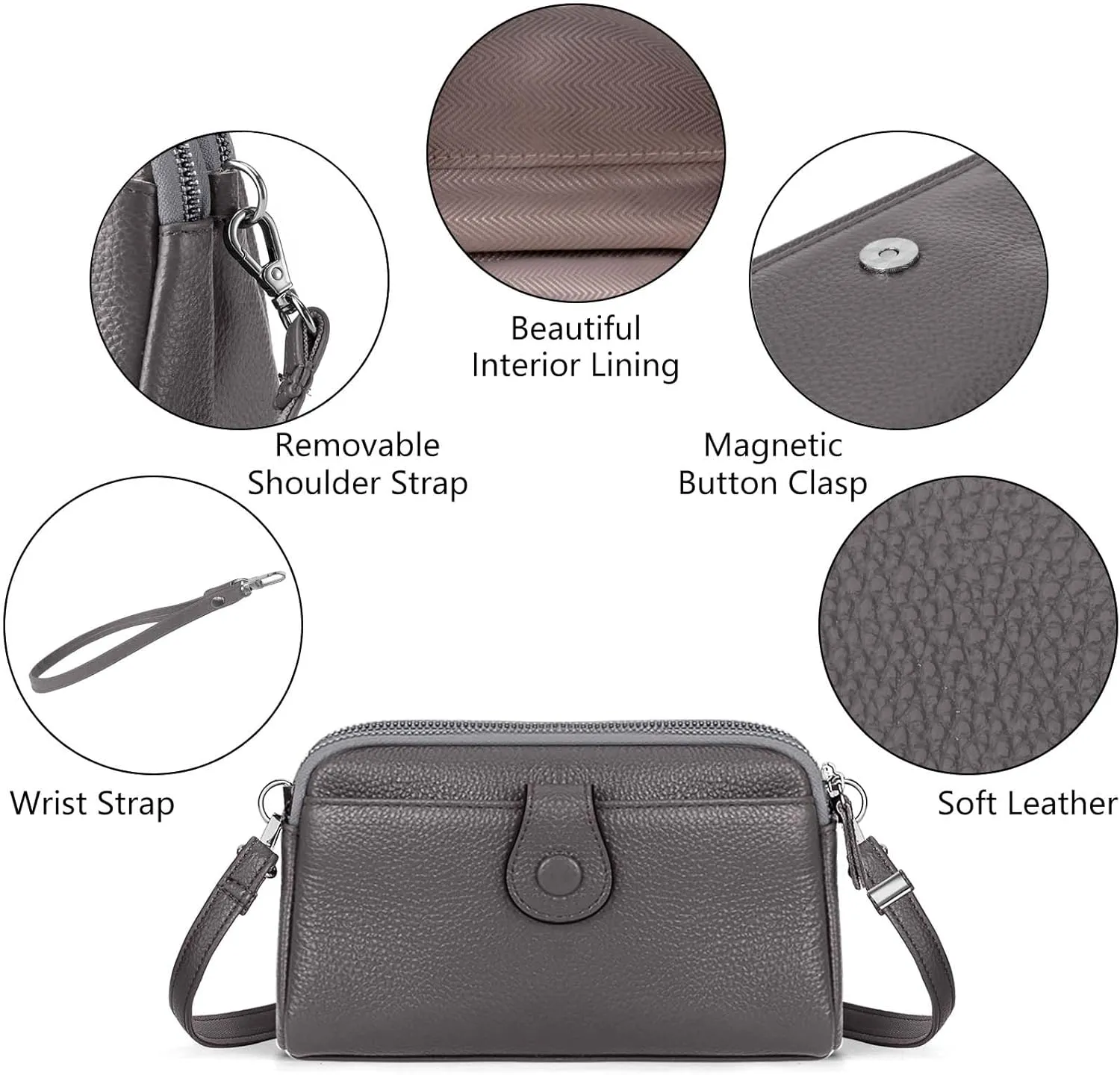 HUA ANGEL Women Small Crossbody Bag Leather Cellphone Purse Clutch Wallet Bag with Wristlet Straps Mini Over Shoulder Handbag