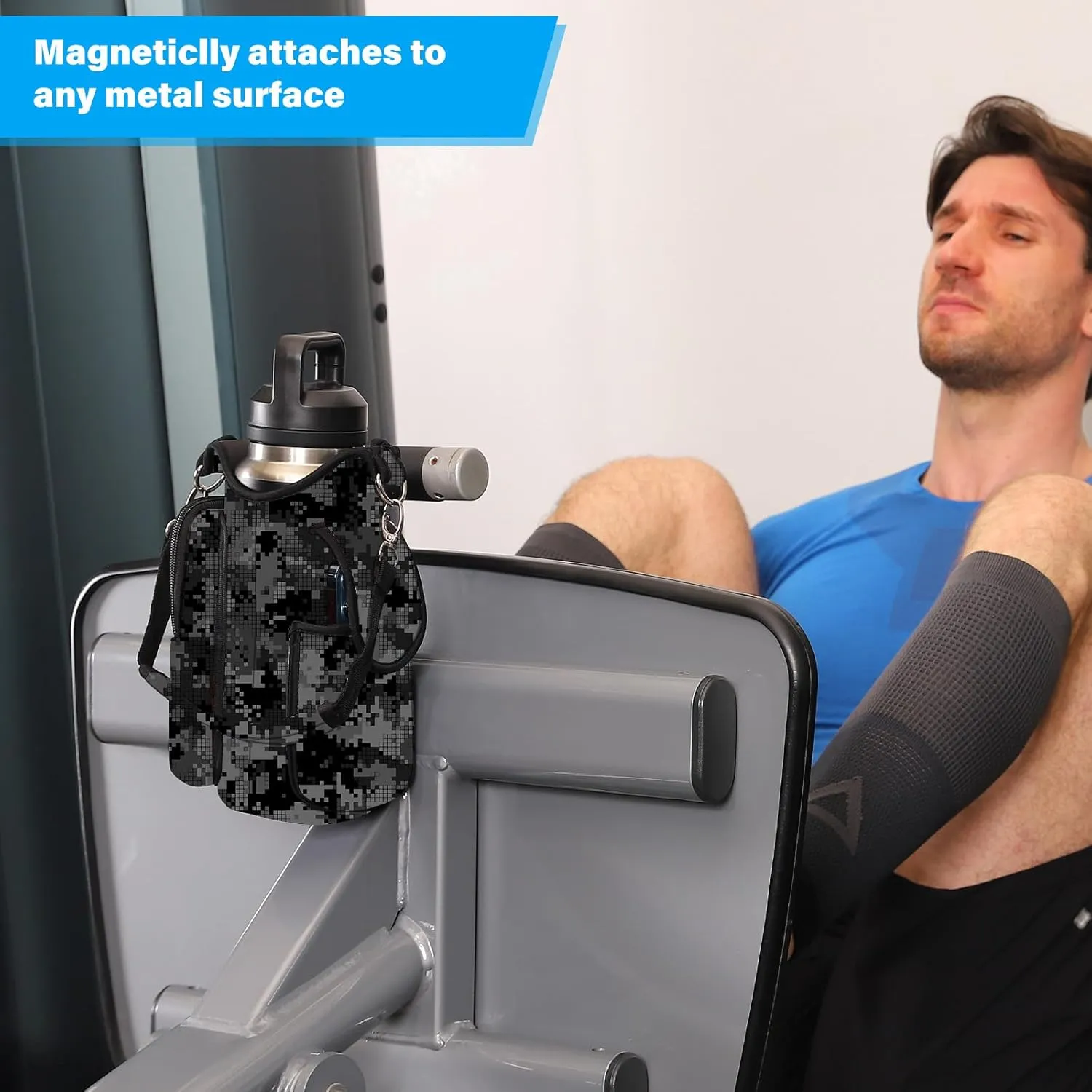 icolor Magnetic Gym Bag Water Bottle Carrier Holder with Phone Pockets & Shoulder Strap,5 Built-in Magnets Gym Bottle Pouch Sleeve,Magnetic Bag Gym Accessories Organizer for Men Women