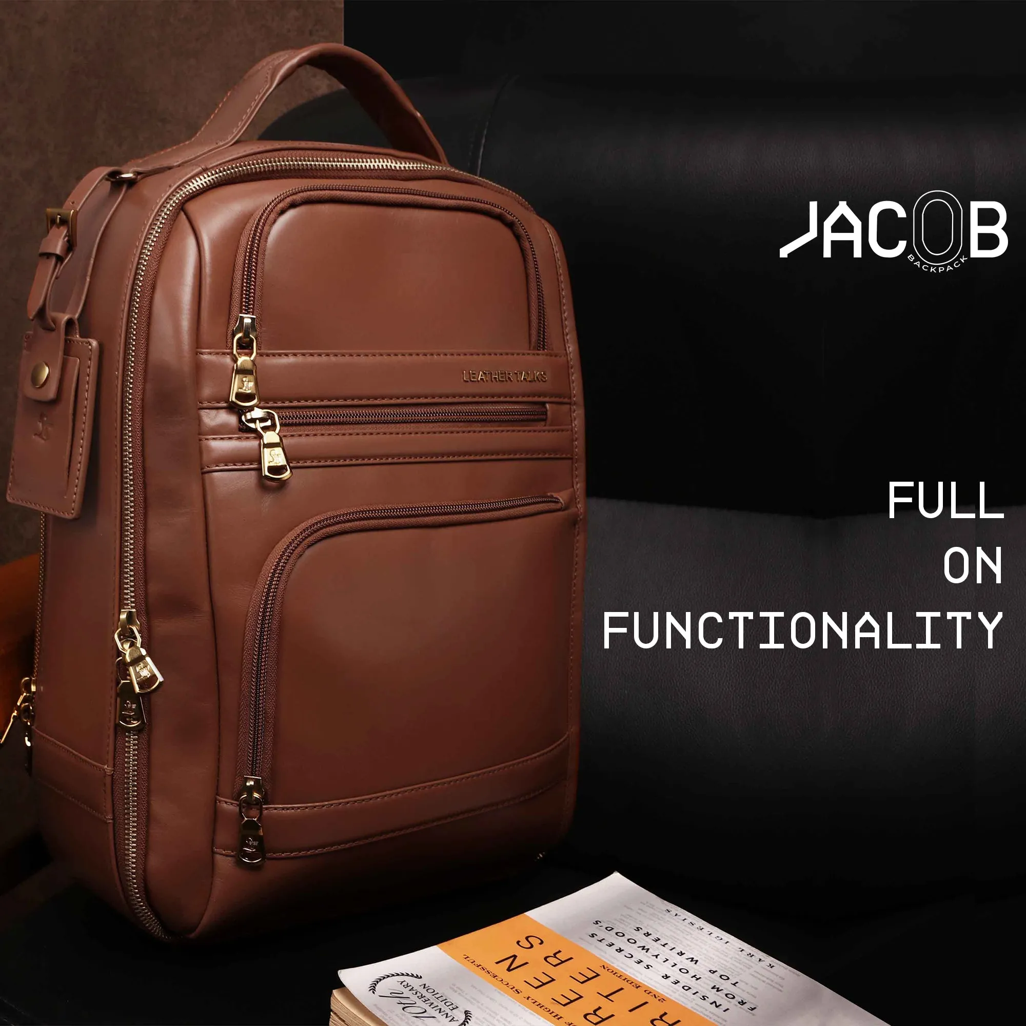 Jacob V 2.0 | Leather Backpack for Men | 100% Genuine Leather | Lifetime Service Warranty | Color: Tan