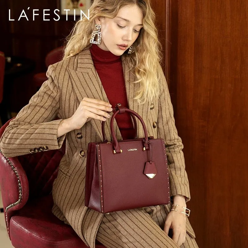 LA'FESTIN Lovely Leather Large Capacity Zipper Closure Crossbody Handbag Shoulder Bag