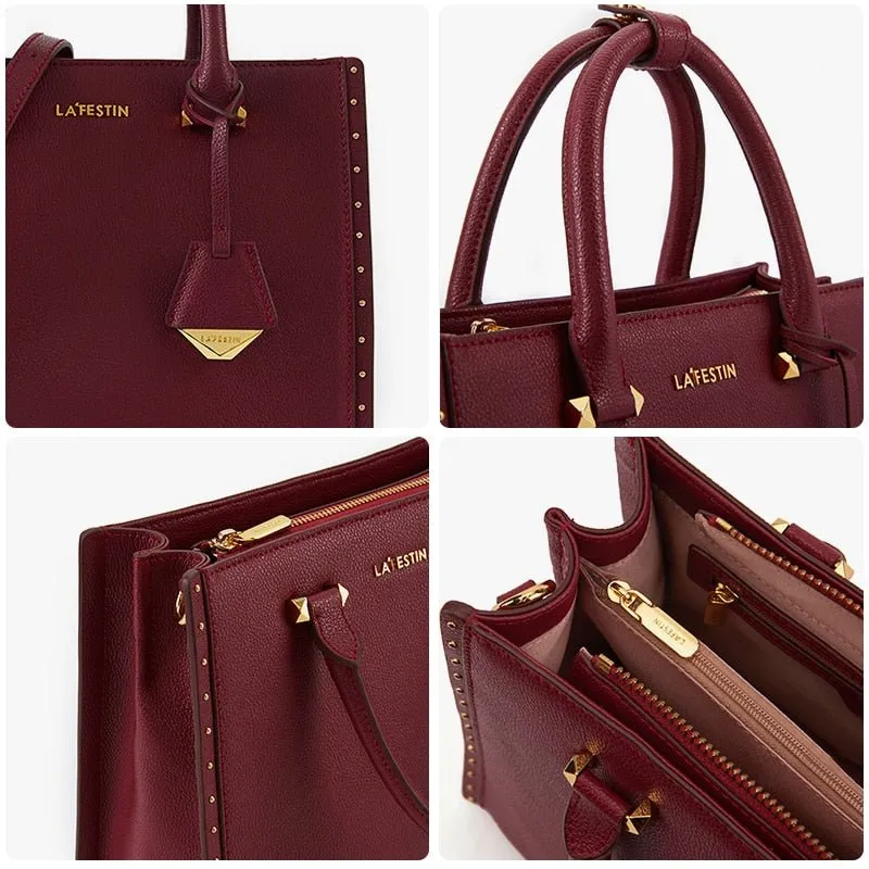 LA'FESTIN Lovely Leather Large Capacity Zipper Closure Crossbody Handbag Shoulder Bag