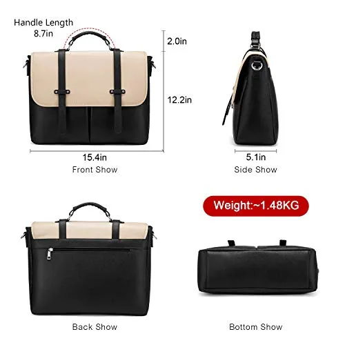 Laptop Bag for Women, 15.6 inch Briefcase for Women, Multi-Pocket Laptop Tote Work Bags with Professional Padded Compartments, Black-Beige