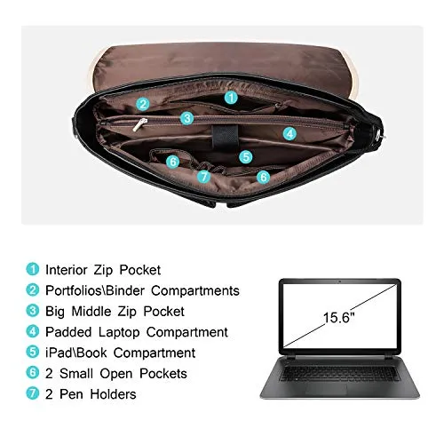 Laptop Bag for Women, 15.6 inch Briefcase for Women, Multi-Pocket Laptop Tote Work Bags with Professional Padded Compartments, Black-Beige