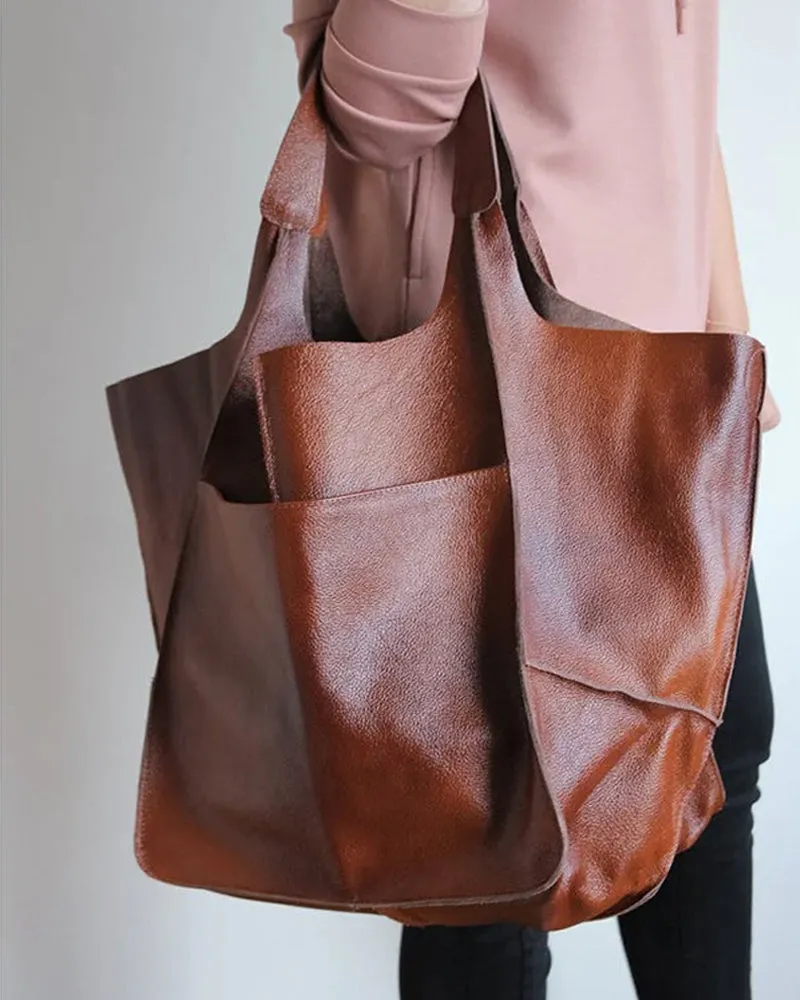 Large capacity leather handbags