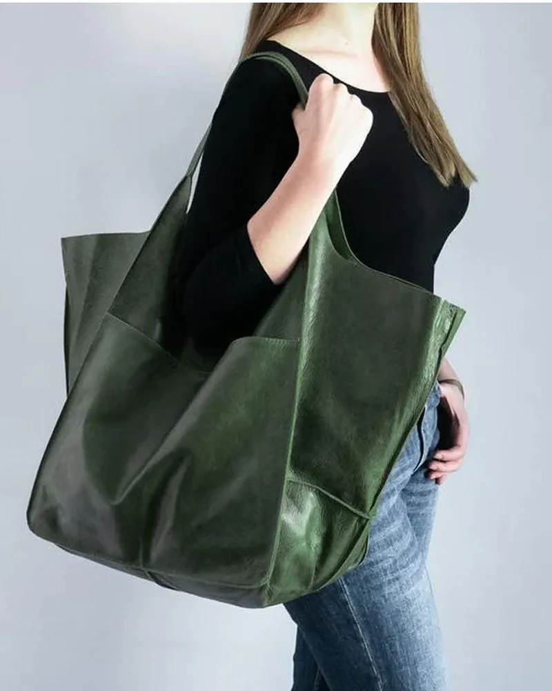 Large capacity leather handbags