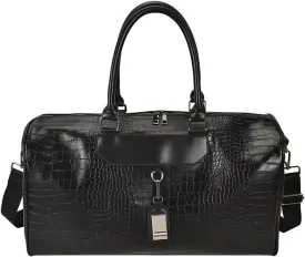 Large capacity Lightweight Weekender Bag Travel Duffel Bag for Women Men Overnight with Toiletry Bag Traveling Handbag for Gym Holiday (Black alligator)