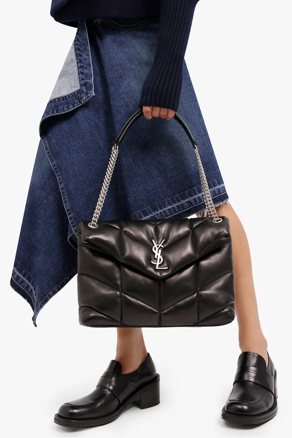 LOULOU MEDIUM PUFFER BAG BLACK/SILVER