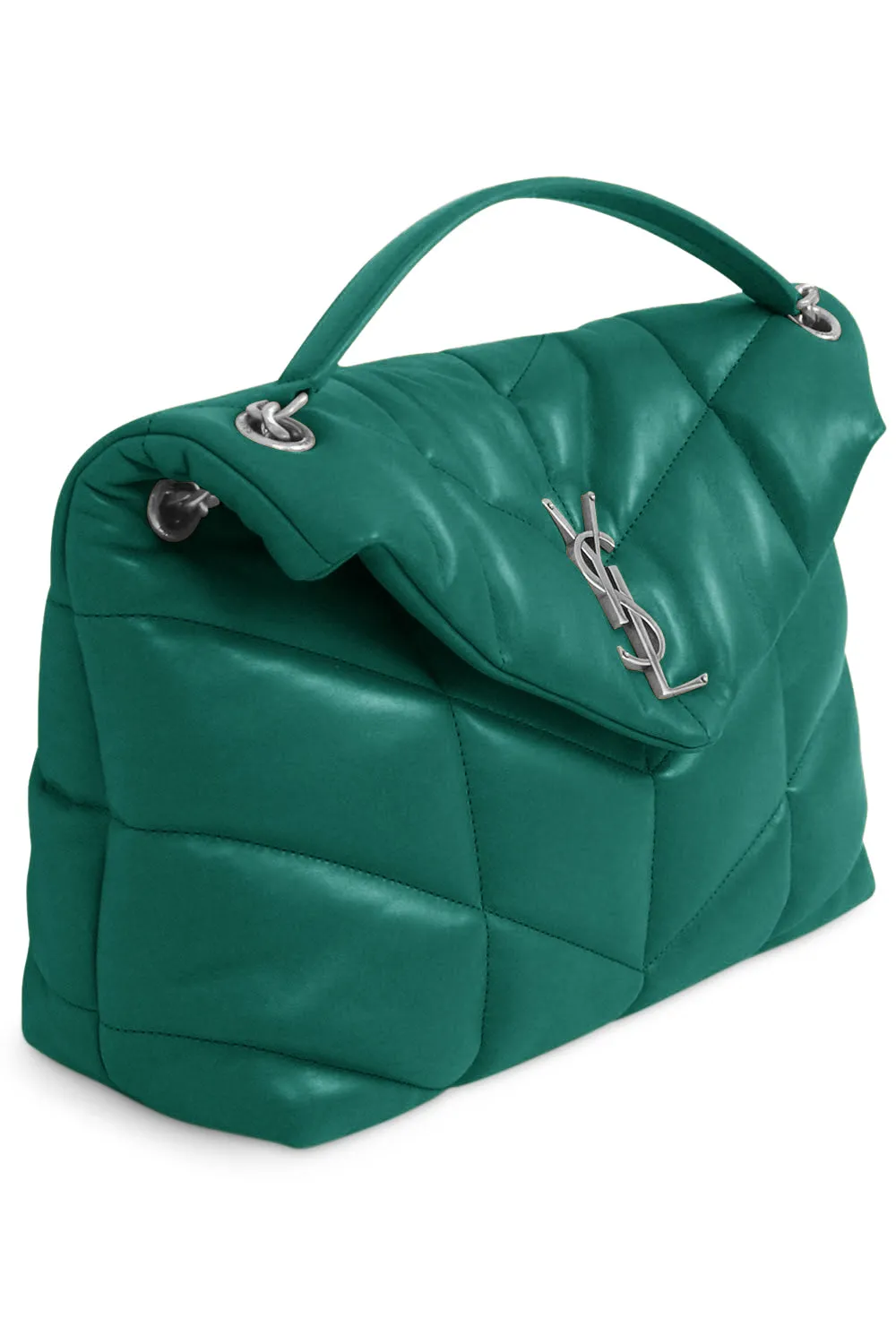 LOULOU MEDIUM PUFFER BAG GREEN FIELD/SILVER