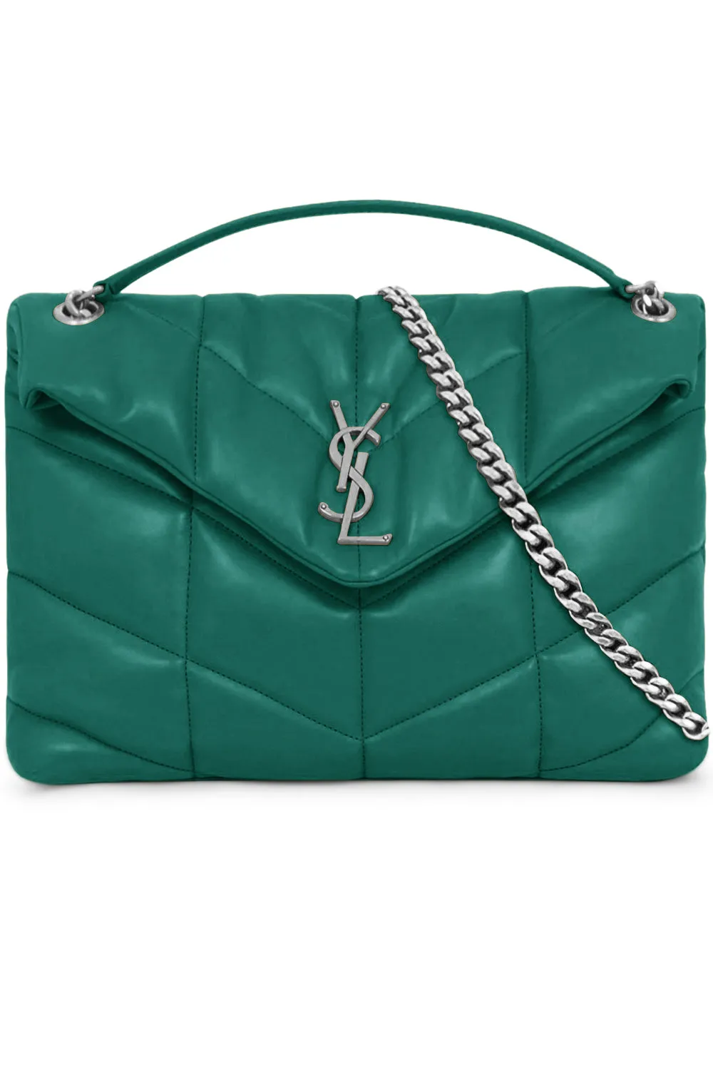 LOULOU MEDIUM PUFFER BAG GREEN FIELD/SILVER