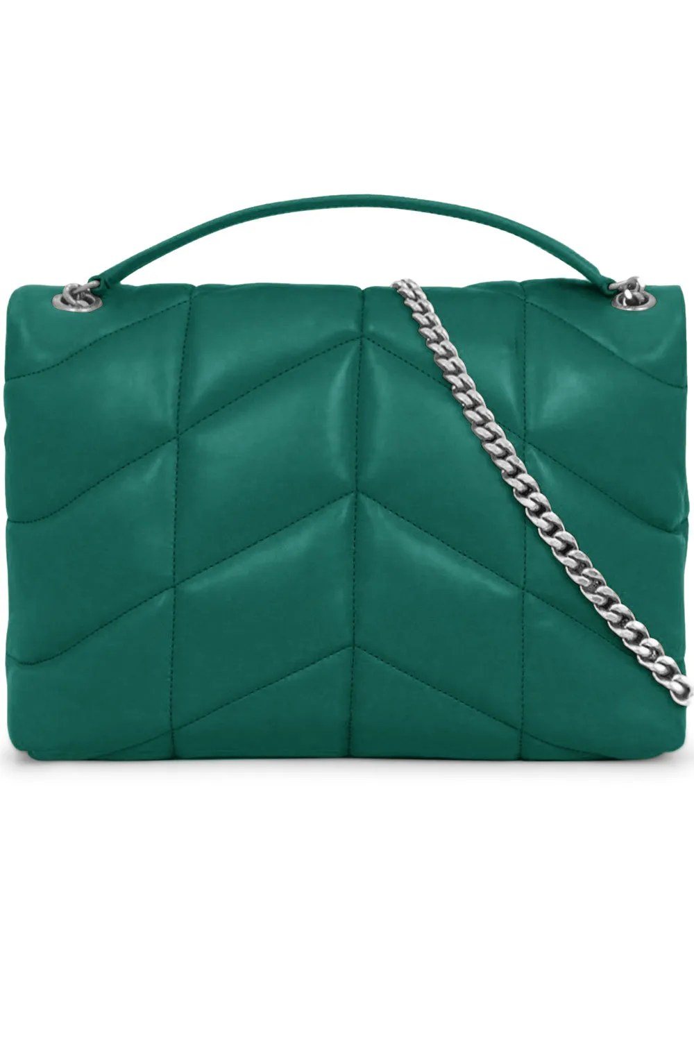 LOULOU MEDIUM PUFFER BAG GREEN FIELD/SILVER