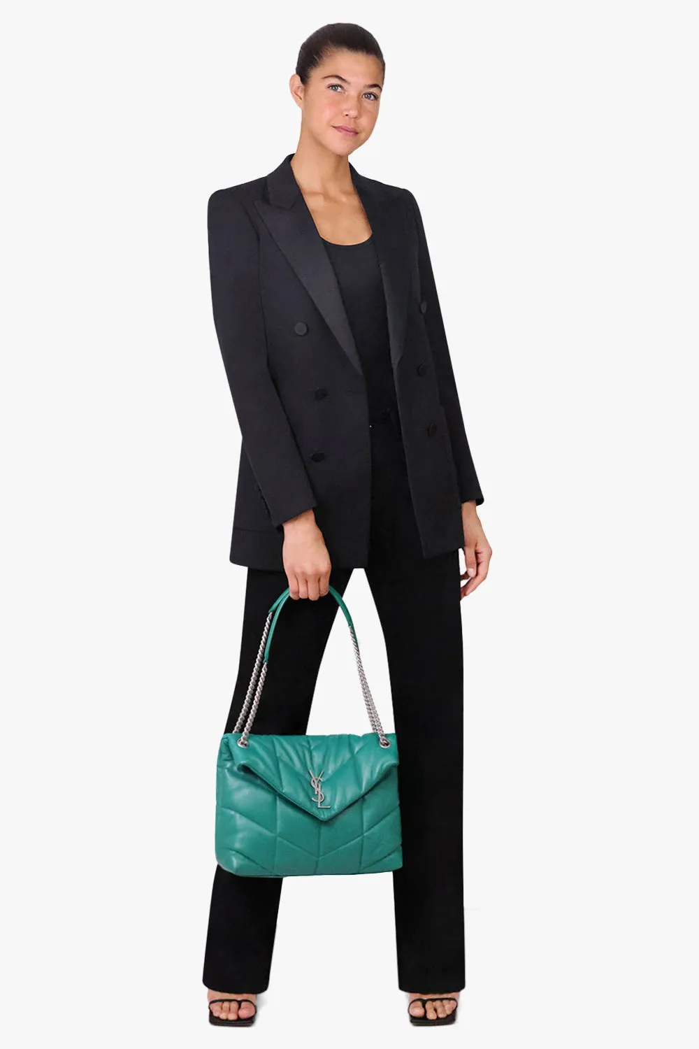 LOULOU MEDIUM PUFFER BAG GREEN FIELD/SILVER