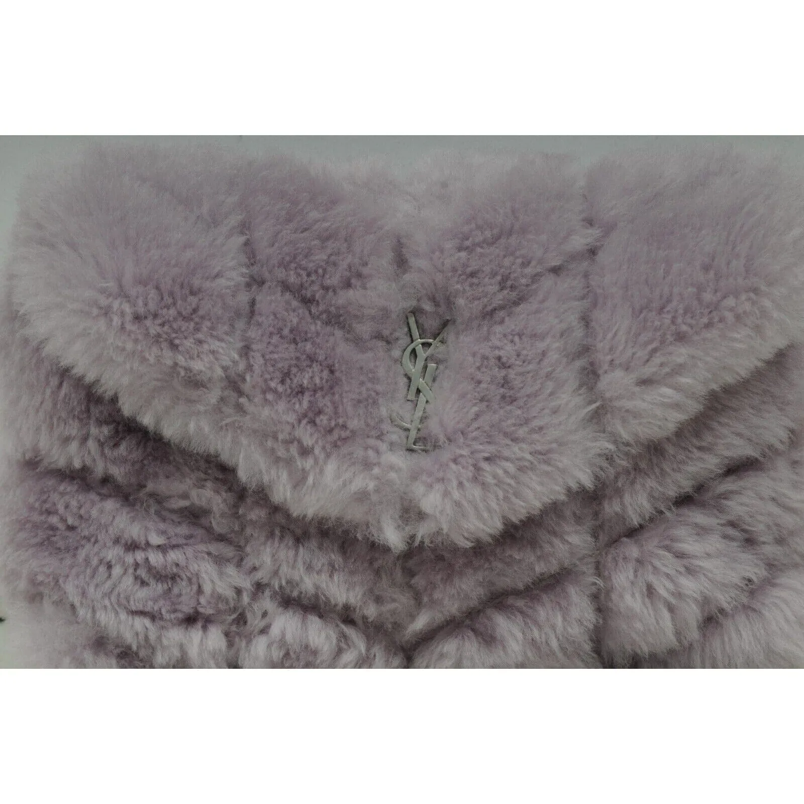 Loulou Shearling Quilted Clutch Bag Lilac Purple Silver Logo