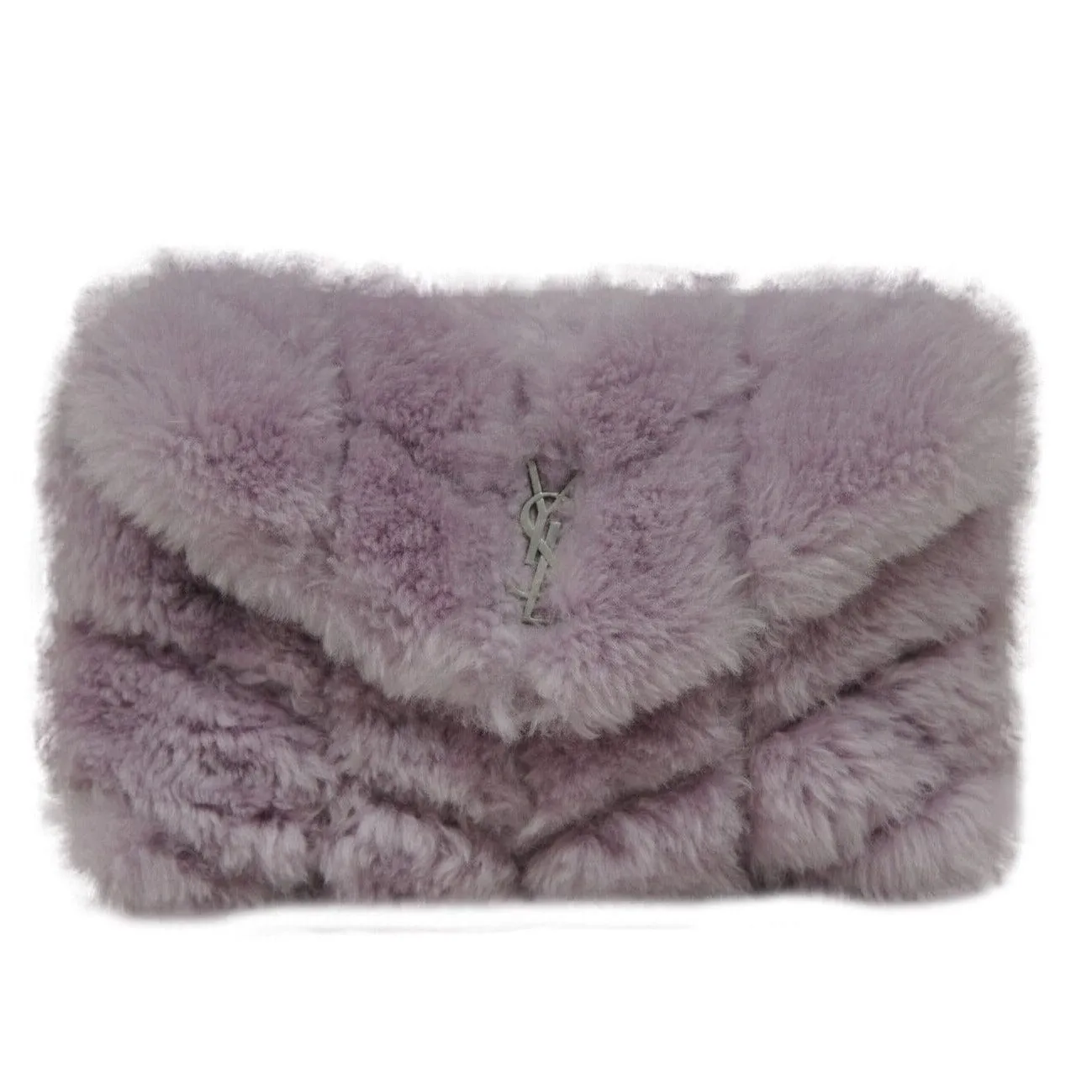 Loulou Shearling Quilted Clutch Bag Lilac Purple Silver Logo