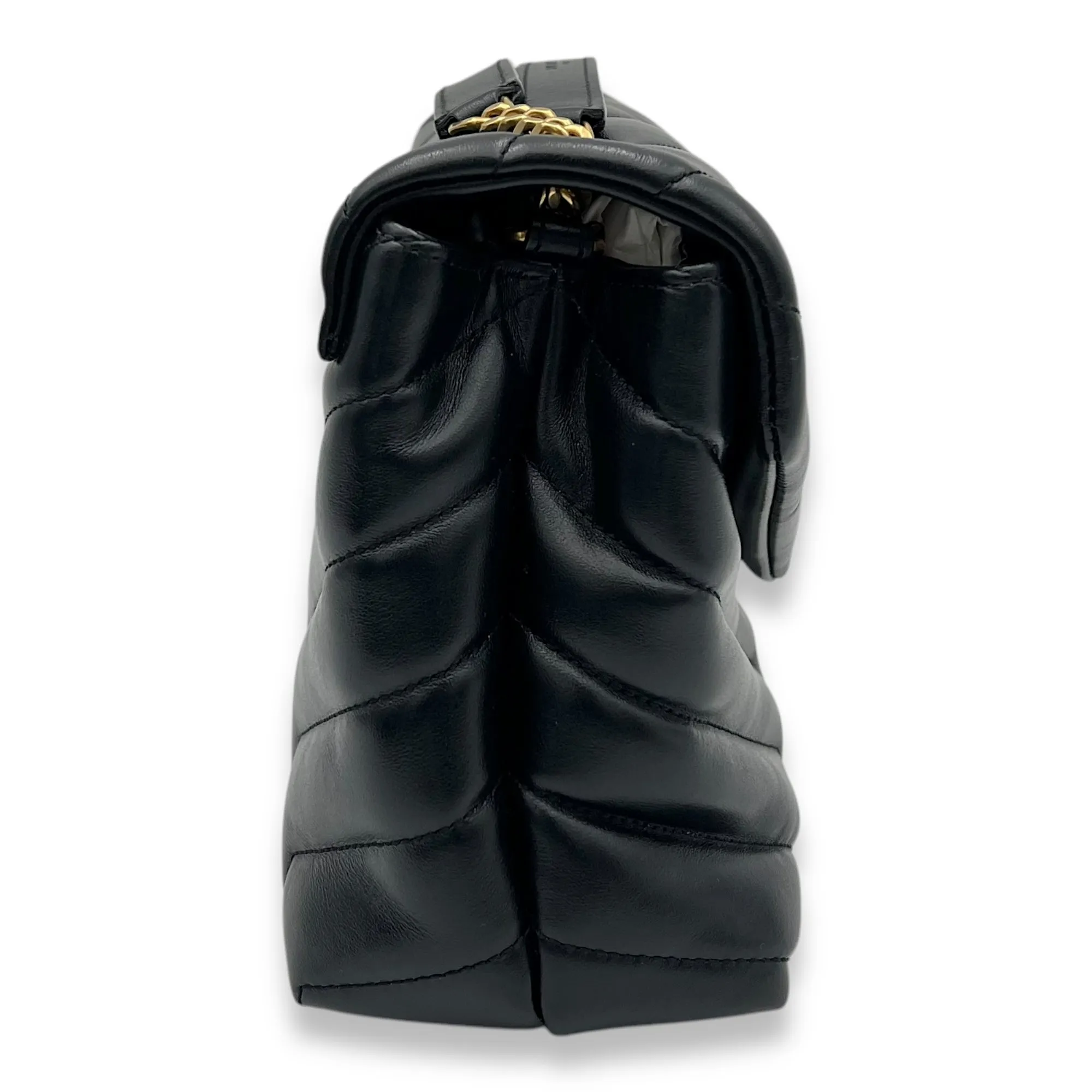 Loulou Small Black Shoulder Bag in Calfskin, Gold hardware