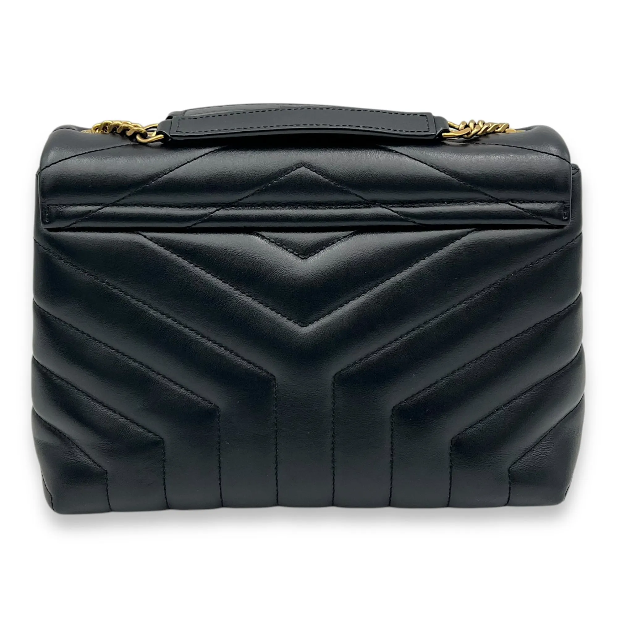 Loulou Small Black Shoulder Bag in Calfskin, Gold hardware