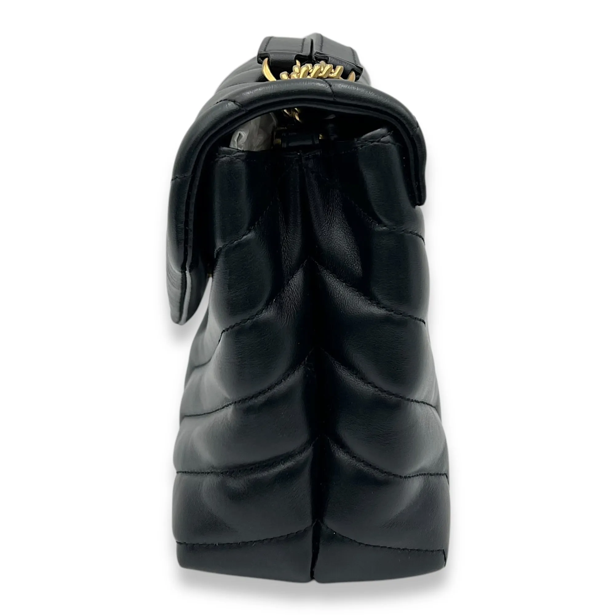 Loulou Small Black Shoulder Bag in Calfskin, Gold hardware