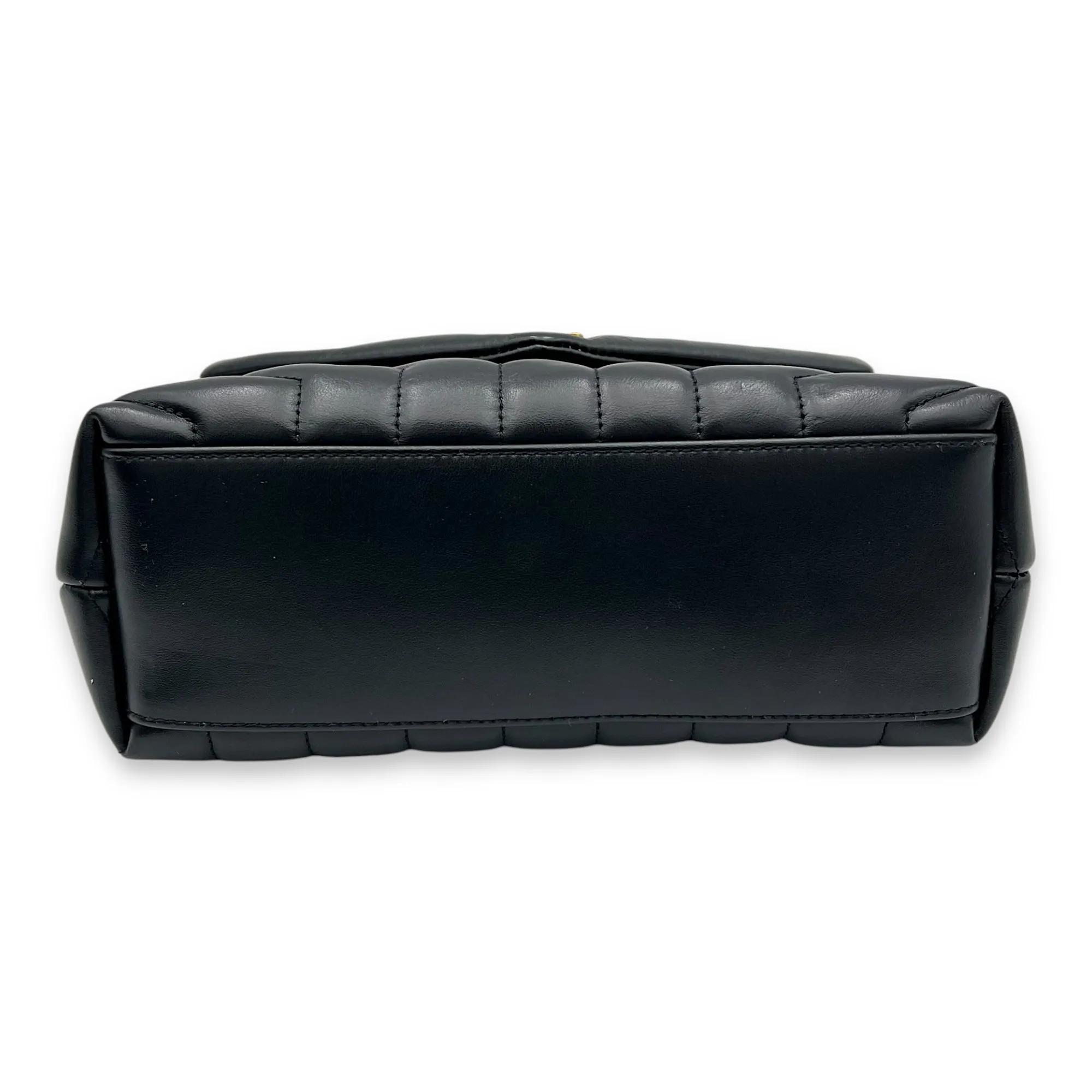 Loulou Small Black Shoulder Bag in Calfskin, Gold hardware