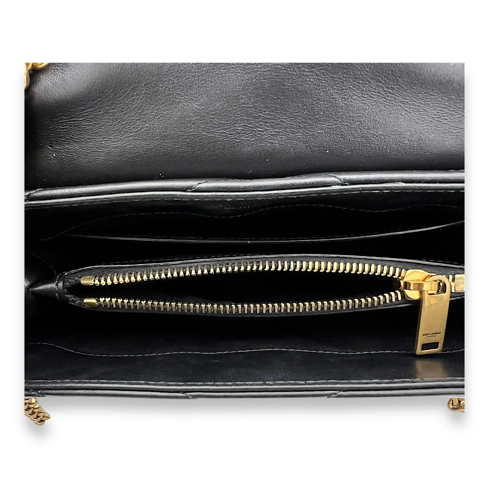 Loulou Small Black Shoulder Bag in Calfskin, Gold hardware