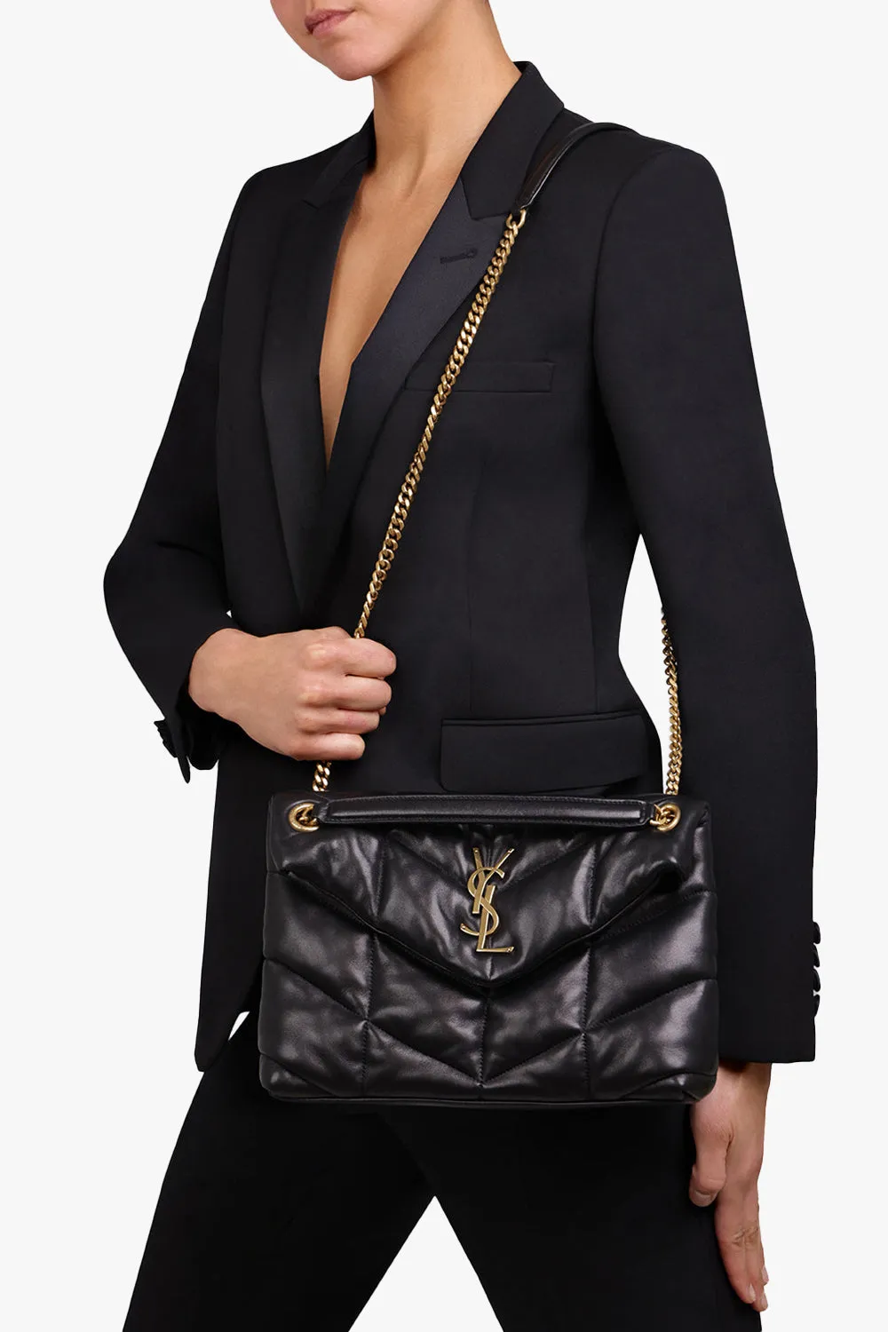 LOULOU SMALL PUFFER BAG | BLACK/GOLD
