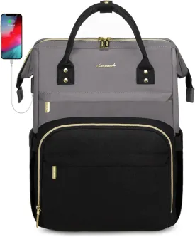 LOVEVOOK Laptop Backpack Purse for Women, Large Travel Work Bags with 17-Inch Laptop Pocket, Fashion Business Computer Backpacks with USB Port, Teacher Doctor Nurse Backpack, Purple Gray-Black
