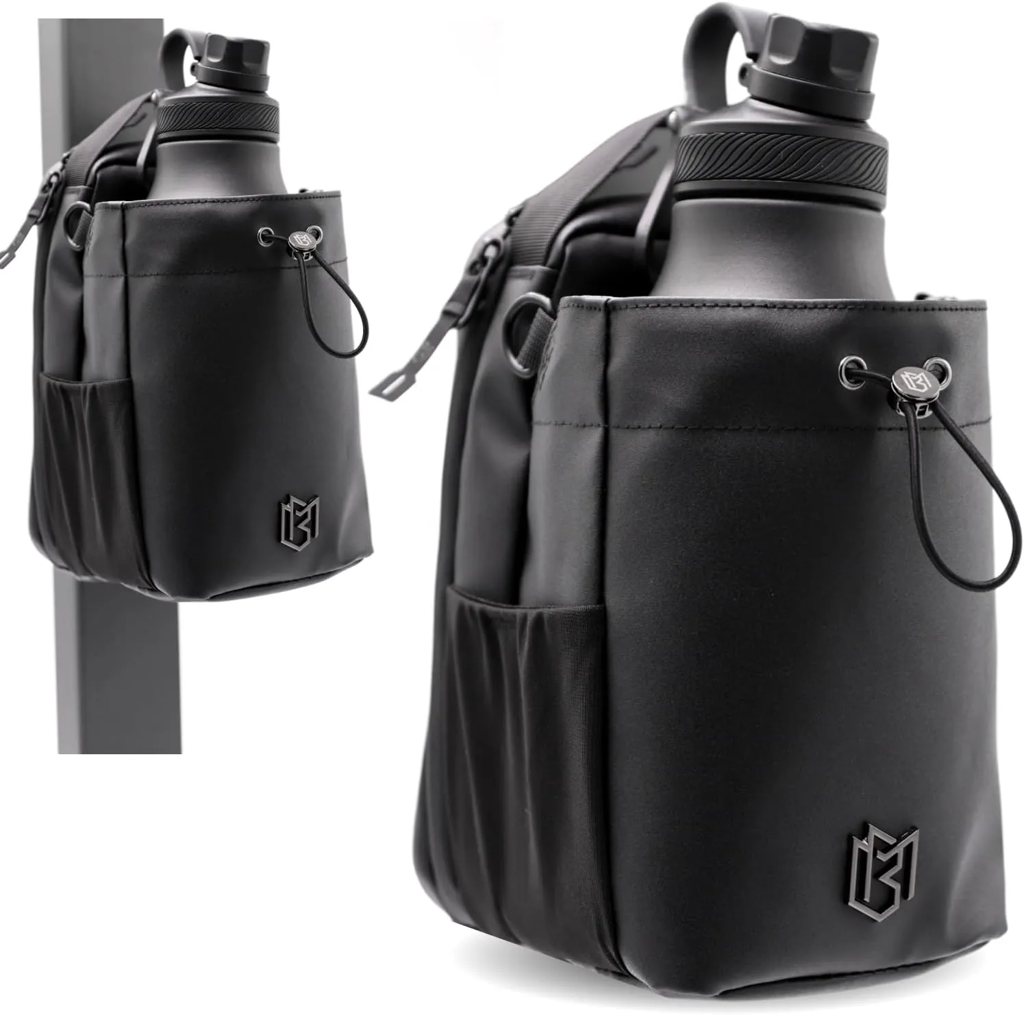 Magnetic Gym Bag for Men and Women – Sling Bottle Bag with Magnetic Attachment | Water Bottle Holder, Gym Pouch, Crossbody Bag for Sports & Travel, (Black - 64oz)